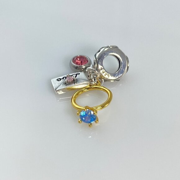 Sterling Silver Engagement Ring & Love Letter with Birthstone Dangle Charm - Picture 6 of 6